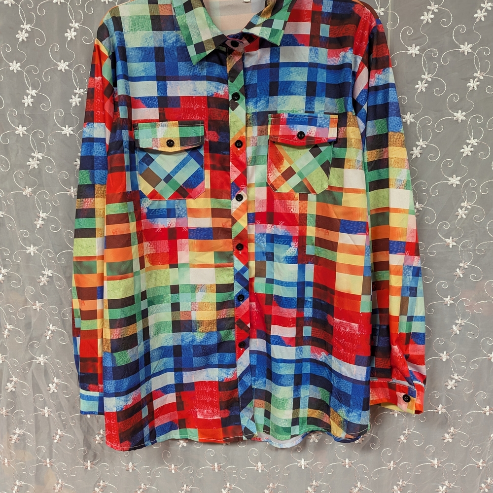 Colorful Plaid Button-Up Shirt